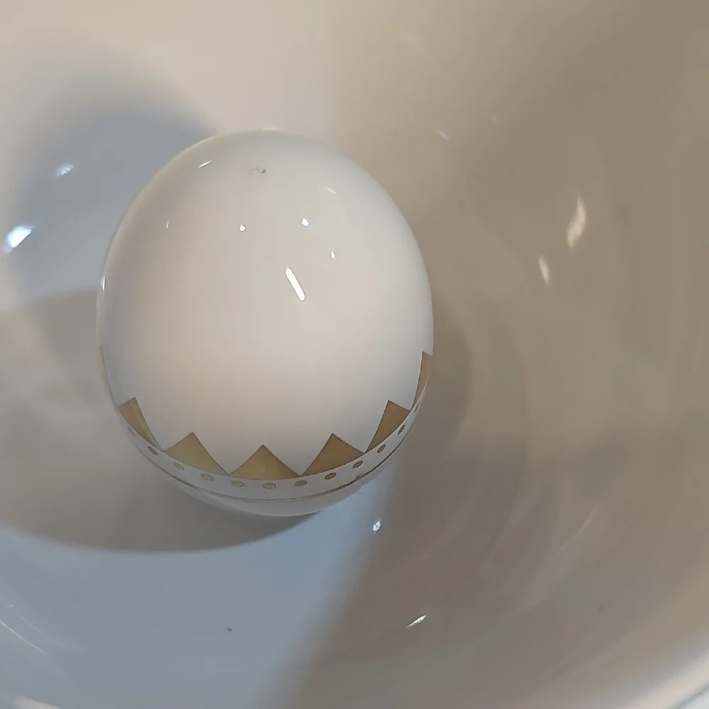 Threshold Blue Stoneware Easter Centerpiece Bowl With Egg Center Geometric EUC